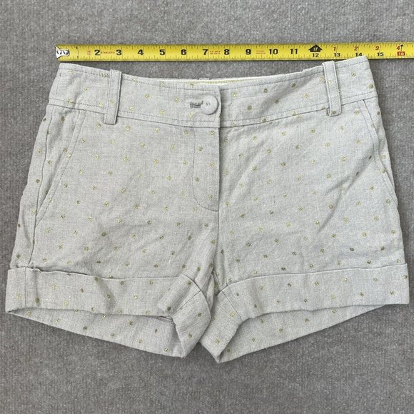 J Crew Shorts Womens 0 Beige 100% Linen Gold Glitter Polka Dots Cuffed City Fit - Picture 5 of 8